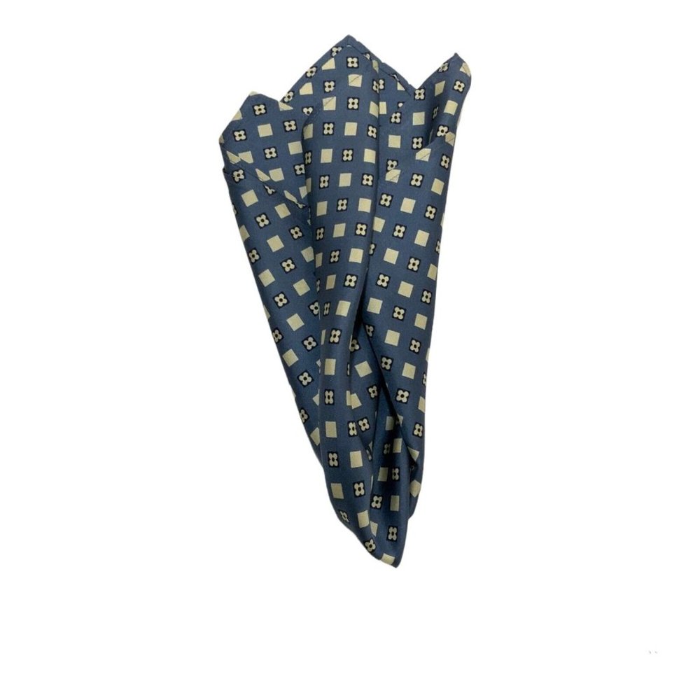 BEAUTIFUL Blue Geometric Silk Pocket Square ITALY SQR 16"EX COND